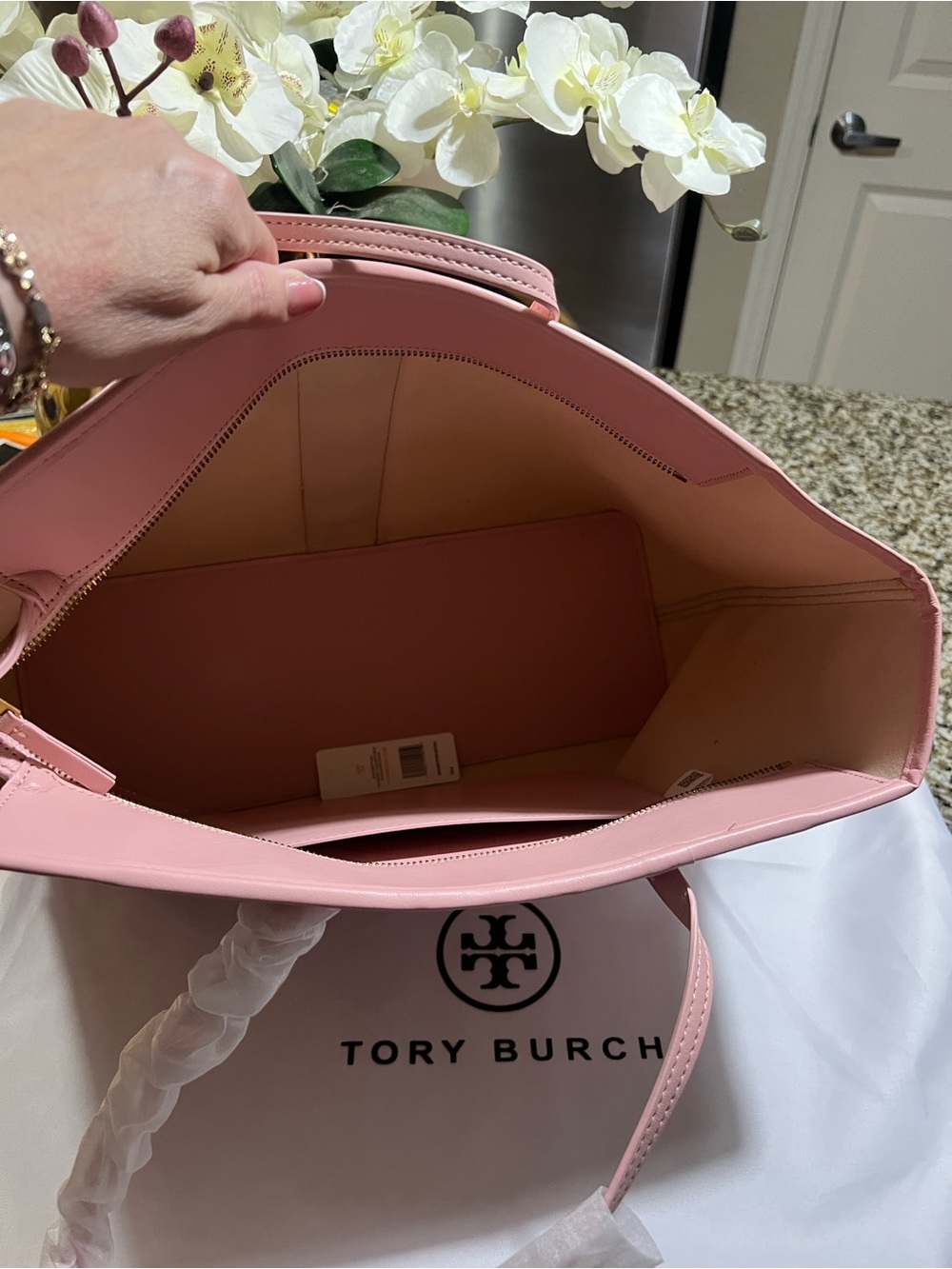TB Pink Logo Stripe Tote with Gold Accent - Picture 4 of 4